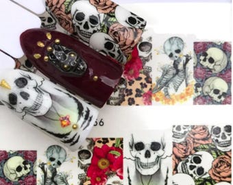 Halloween Nail Art Water Decals: Gothic Skull & Black Cat