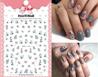 Floral Nail Art Decals: White Daisy Blossom Stickers (H402)