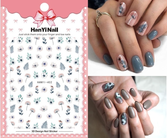 3D Nail Sticker White Flowers Nail Decals Summer DIY Nail Art Decoration