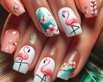 Flamingo Nail Art Decals: Tropical Palm Tree Water Transfer Stickers