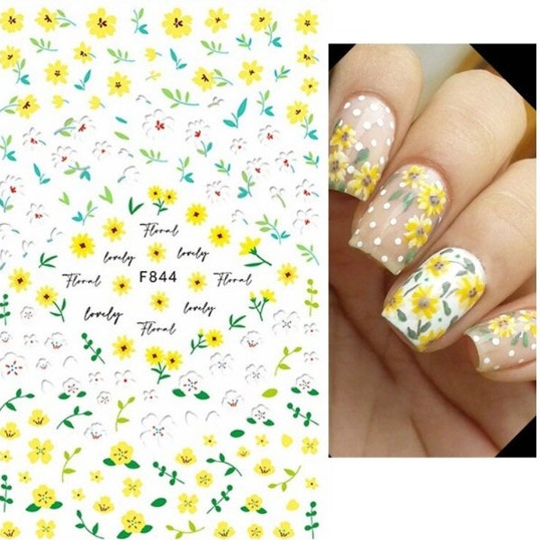 White Yellow Daisy Sunflower Flower Nail Sticker Self-Adhesive 3D Nail Art Stickers #844