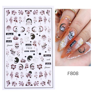 Nail Sticker Black Rose Skull Moon Self-Adhesive 3D Manicure Adhesive Transfer Sticker #808