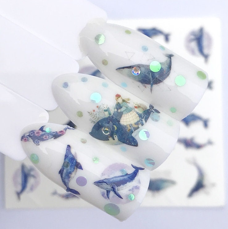 Nail Art Water Decals Spring Summer Whales Ocean Swimming Nail DIY