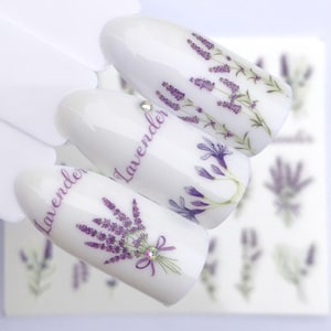Nail Art Water Decals Spring Summer Purple Lavender Floral Modern Line Art Abstract Stickers Nail DIY Designs Transfer Nail Wraps (3105)