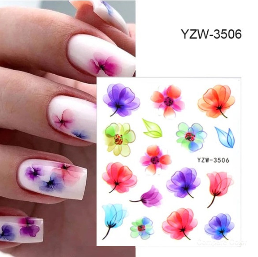 Nail Art Stickers Nail Water Decals Transfers Wraps Watercolor Etsy