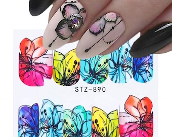 Purple Floral Nail Art Water Decals - Nail Designs