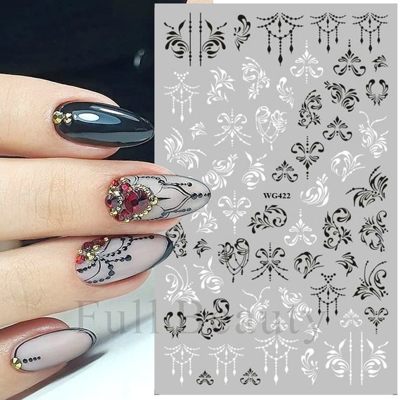 Nail Art Stickers Decals Transfers Black Gold Silver White Red Alphabet  Letter