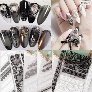 Self-Adhesive Lace Nail Art Decals - Black & White Hana Pattern