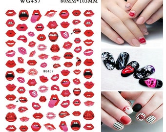 Valentine's Day 3D Nail Stickers: Red Lips, Love Kiss Decals