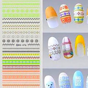Nail Art Water Decals Stickers Transfers Nail Art Chevron Pattern Snowflake Line Strip Indie Stickers Nail Designs Transfer (DS476)