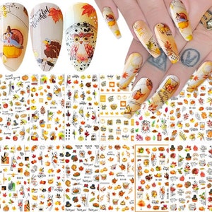 Autumn Leaves Thanksgiving Maple Leaf Pumpkin Turkey Nail Art Stickers Self-Adhesive 3D Nail Art Stickers (B054-065)