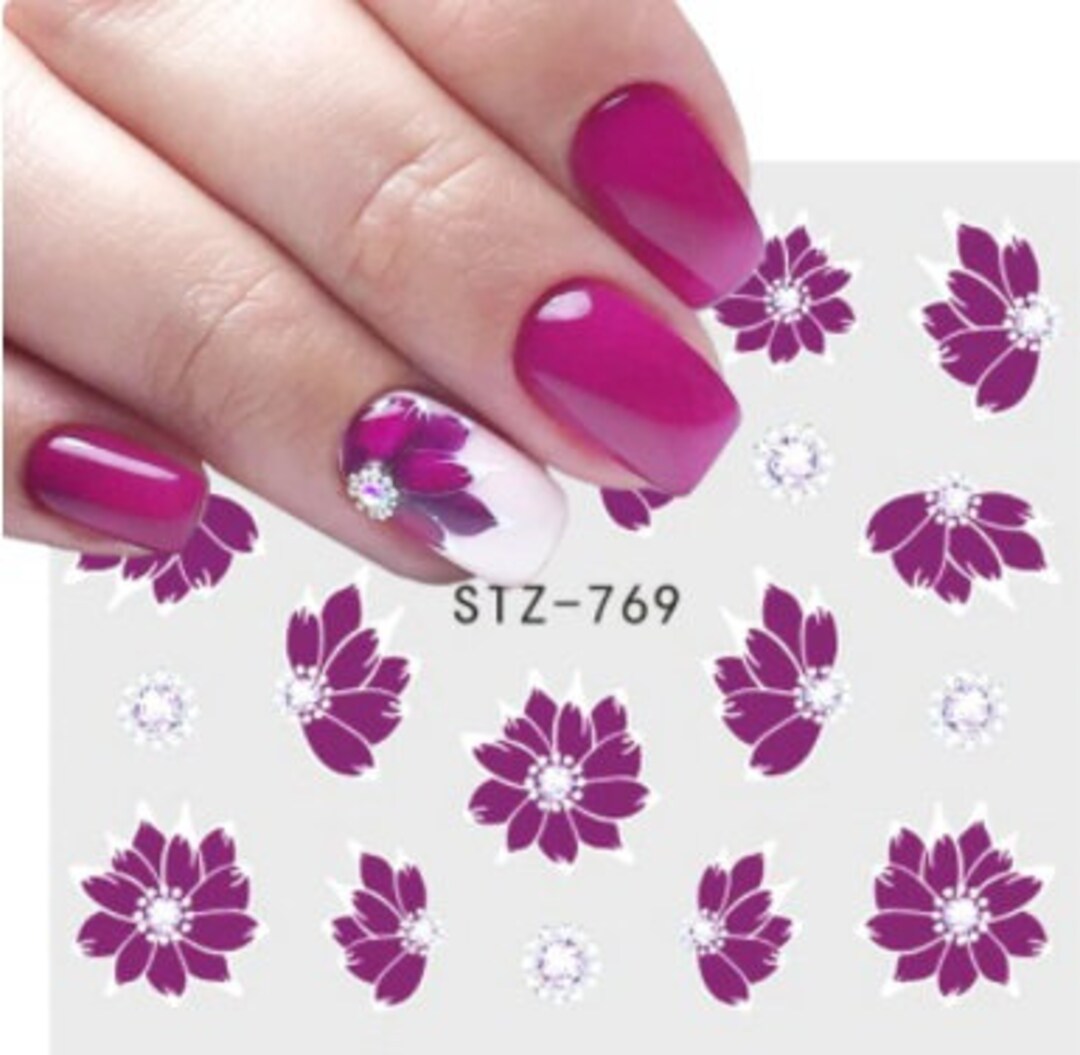 Nail Art Water Decals Stickers Spring Summer Purple Floral - Etsy
