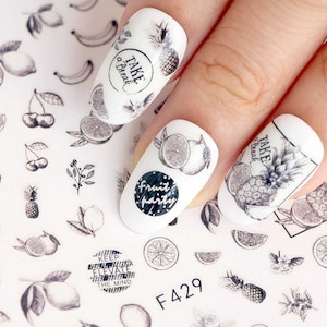 Nail Art Decals Self-Adhesive Stickers Water Effect Fruit Pineapple Lemon Banana Cherry Orange Grape DIY Nail Art Decal (F429)