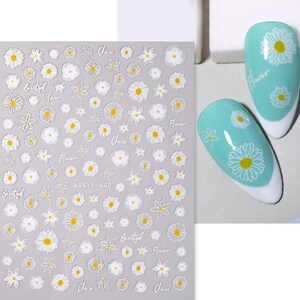 White Daisy Flower Leaf Nail Art Decals Self-adhesive Stickers DIY Nail
