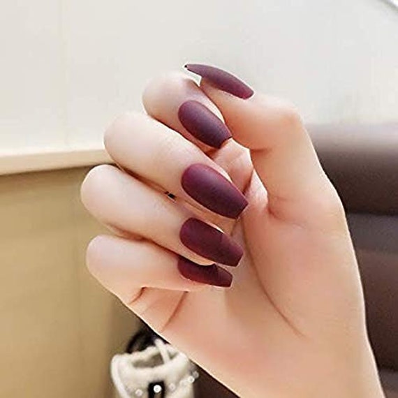 Wine Red Matte Press On Nails Short Coffin Nails Glue On Etsy Finland
