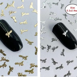 Gold/Silver Metallic YOU Nail Charms: Kawaii Nail Art Decals