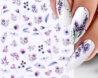 Purple Flower Leaf Butterfly Nail Sticker Self-Adhesive 3D Nail Art Stickers #776