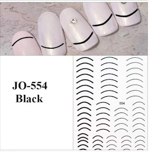 Black French Smile Line Half Moon Nail Art Stickers Self-Adhesive Curve Stripe DIY Nail Decals #554BK