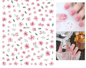 Pink Cherry Blossom Nail Art Decals Stickers DIY Nail Decals Spring Simple Floral Leaf DIY Slider for Manicure #192