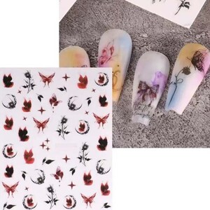 Black Red Gothic Butterfly Moon 3D Nail Sticker Self-Adhesive Sticker DIY Nail Art Decals #2356