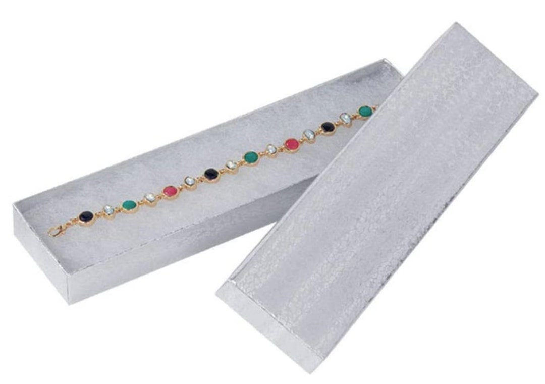 Cotton Filled Silver Embossed Jewelry Boxes 8 X 2 X 7/8 Inch Etsy