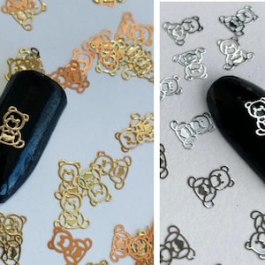 Bear Nail Charms, Gold Silver Toned Metal Hollow Nail Decals 10/20/50 pcs, Nail Glitter, Bear Art Charms Slice DIY Manicure Tool