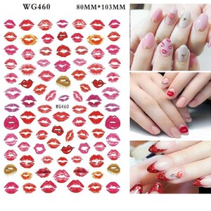 Valentine&#39;s Day 3D Kiss Nail Stickers: Romantic Red Lips Decals