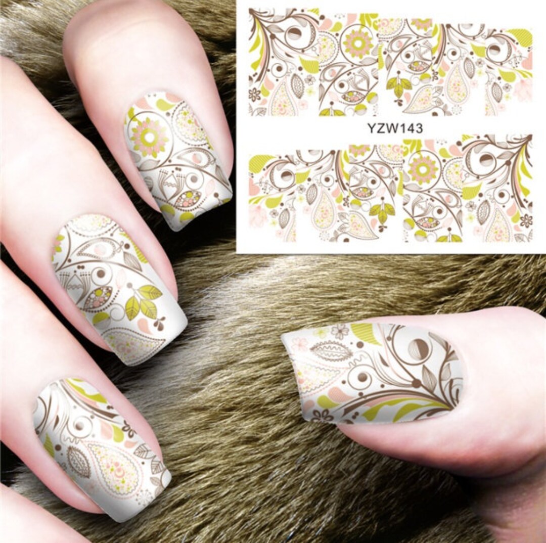 Nail Art Water Decals Spring Summer Yellow Paisley Pattern Flowers ...