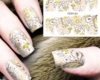 Paisley Floral Nail Art Water Decals: Spring Summer DIY Nail Wraps