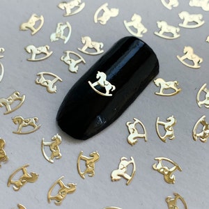 Gold Toned Metal Cockhorse Nail Charm, Resin Supplies, Resin add-on, Nail Decals 10/20/50 Pieces Metal Slice DIY Manicure Tool (#4096)