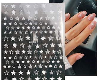 White Star Nail Art Stickers 3D Self-Adhesive Sticker Design Stars DIY Nail Art Decals (620-Wh)