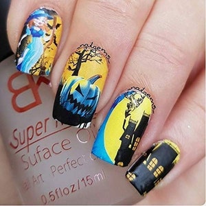Nail Art Water Decals Transfers Halloween Gothic Skull Black Skull Red Flowers Spider Web Black Cat Ghost Coffin Diy Nail Art (1081-1089)