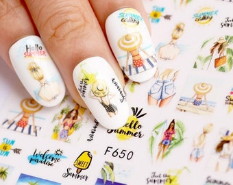 Summer Beach Vacation Self Adhesive Nail Art Decals Tattoos DIY Nail Decoration #650