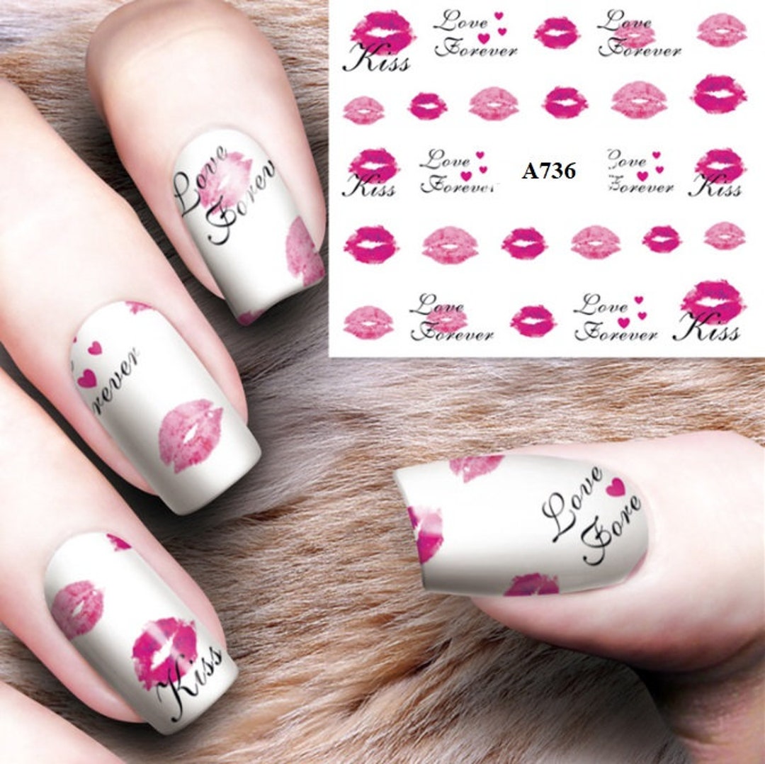 Nail Art Water Decals Nail Stickers Watercolor Pink Kiss Lips