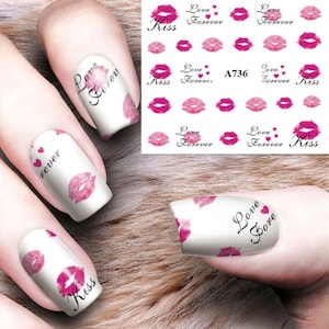 Watercolor Kiss Lips Nail Art Decals: Valentine&#39;s Day DIY Stickers