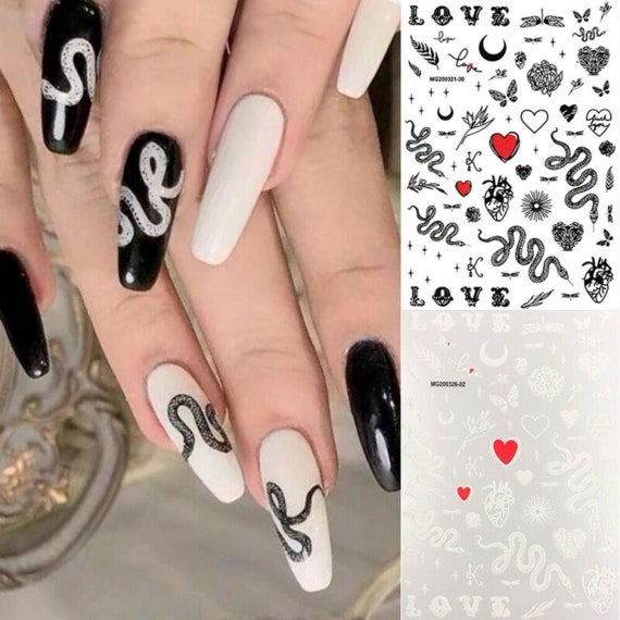 Black White Snake Design 3D Nail Stickers Dragon Love Zebra Nail Art Slider  For Nail Gel Polish Decal Decoration Manicures - AliExpress