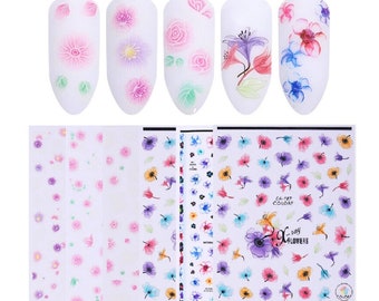 Floral Nail Art Stickers: Self-Adhesive Water Ink Rose Decals