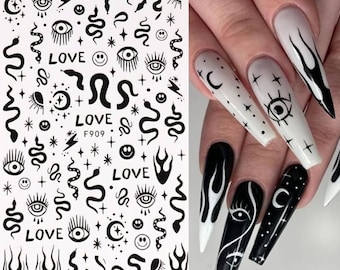 Black Gothic Nail Sticker Snake Eye Star Moon Self-Adhesive 3D Nail Art Stickers #909