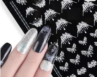 Black & White Flower Lace Nail Art Decals: Self-Adhesive DIY Stickers