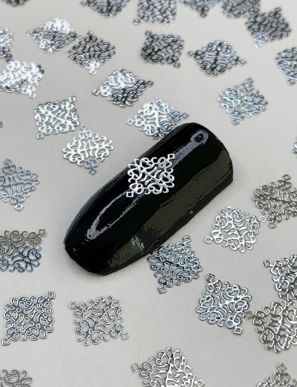 Silver Metal Floral Frames Nail Decals, Frame Nail Art Charms, Resin