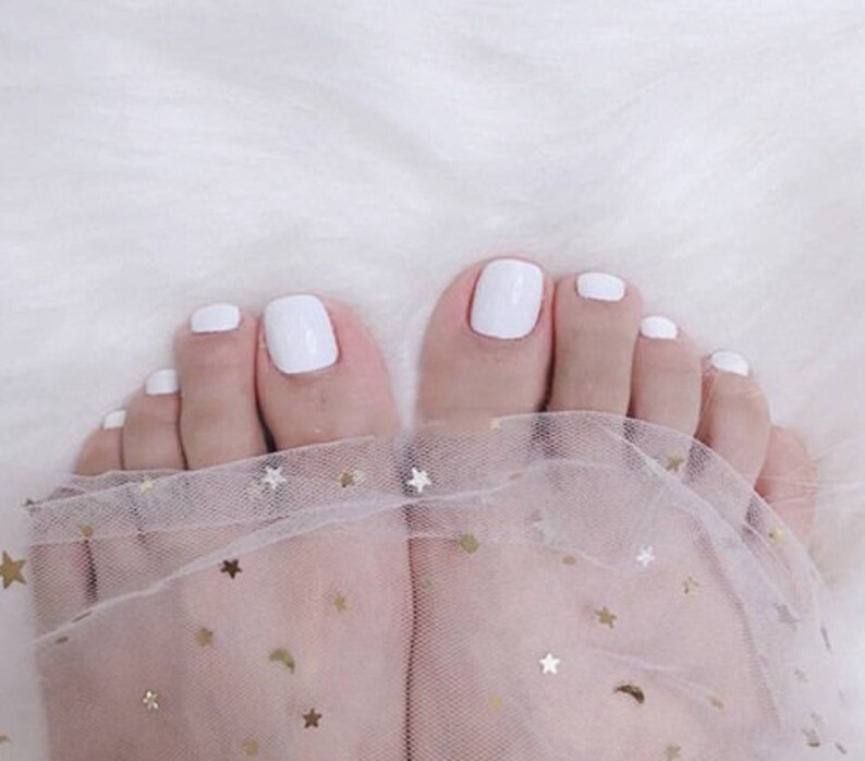 White Fake Toe Nail Press on Toenails Tips for Women 24pcs Etsy