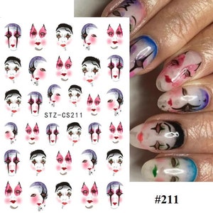 Clown Smiley Face Nail Art Stickers: Black Abstract 3D Decals