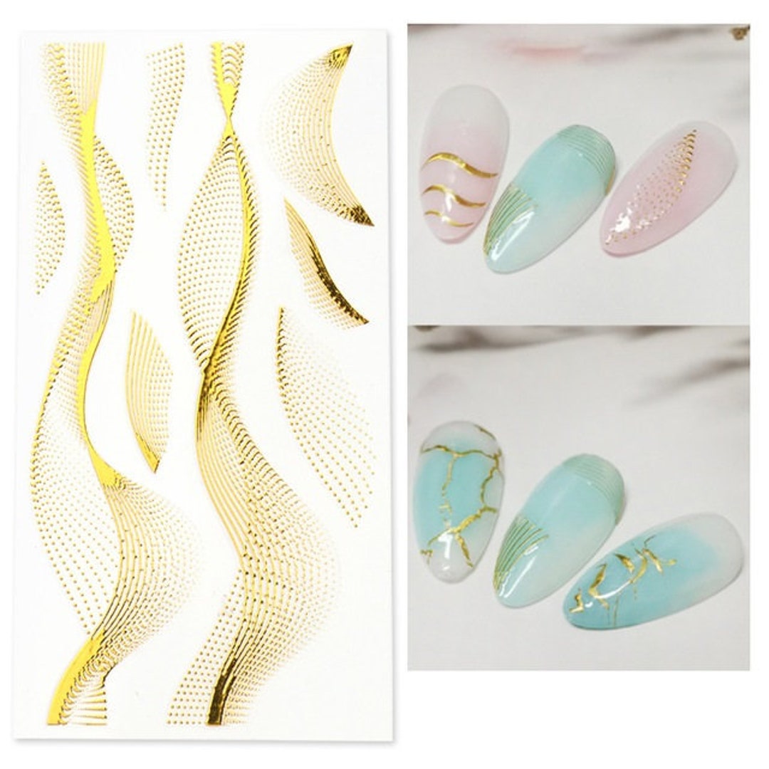 Gold Curve Wavy Lines Nail Art Decals Self-adhesive Stickers DIY Nail