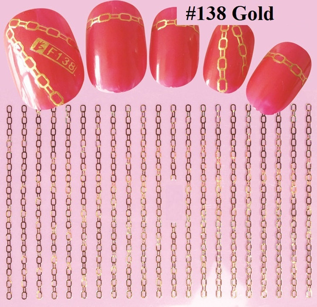 Gold Chain Nail Art Decals Selfadhesive Stickers DIY Nail Art Decal