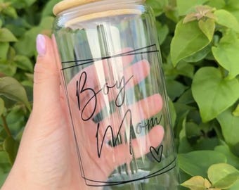 Boy Mom Cup | Girl Mom Cup | Glass Mothers Day Tumbler |Glass Can Cups | Bamboo Lid Cup | Iced Coffee Glass Cups | Libbey Glasses