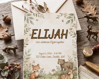 Woodland Birthday Invitation, Forest Animals Party Template (Digital Download)