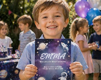 Space Birthday Invitation, Astronaut Galaxy Party Invite (Digital Download)