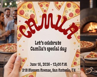 Pizza Birthday Invitation, Fun Party Invite (Digital Download)