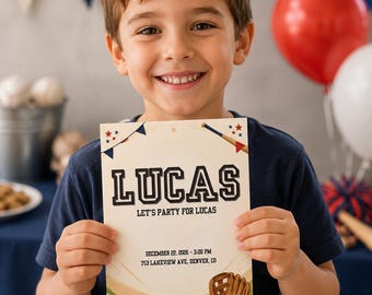 Baseball Birthday Invitation Template, Sports Party Invite, Kids (Digital Download)