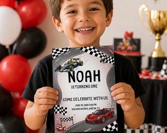 Race Car Birthday Invitation, Editable Kids Racing Party Invite (Digital Download)